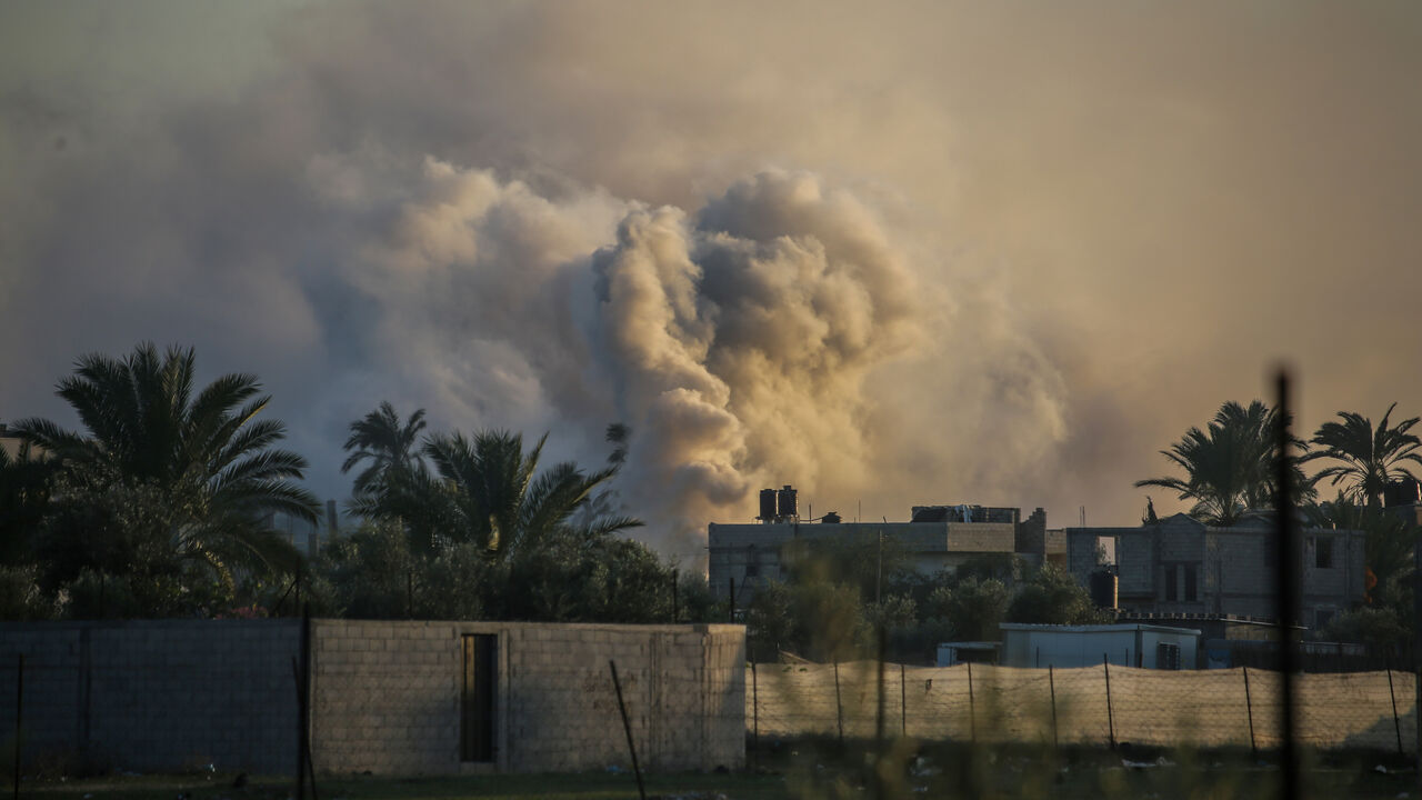 Smoke rises from an explosion in Khan Yunis, Gaza, Dec. 2, 2023.