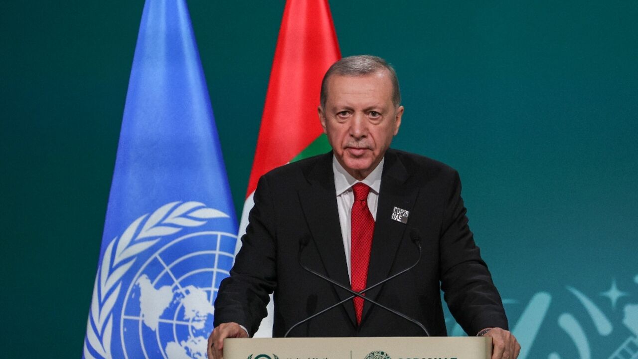 Turkish President Recep Tayyip Erdogan uses his address to the COP28 climate talks to speak out against the resumption of Israeli military action in Gaza, condemning it as a "war crime" Turkish President Recep Tayyip Erdogan uses his address to the COP28 climate talks to speak out against the resumption of Israeli military action in Gaza, condemning it as a "war crime"