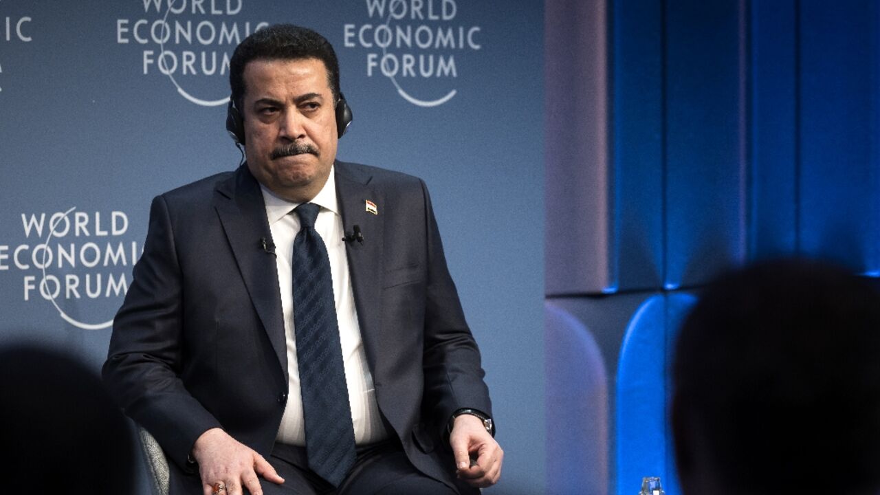 Iraqi Prime Minister Mohamed Shia al-Sudani attends a session at the World Economic Forum in Davos