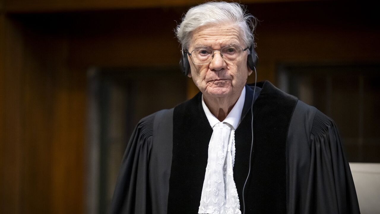 Aharon Barak, on the panel of the International Court of Justice, The Hague, Jan. 11, 2024.