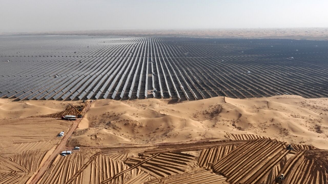 A field of solar panels in China, which the IEA dubs 'the world's renewables powerhouse'