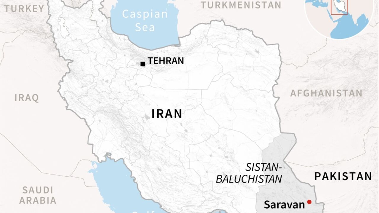 Map of Iran locating Saravan in Sistan-Baluchistan province, near where Pakistan conducted strikes on Thursday