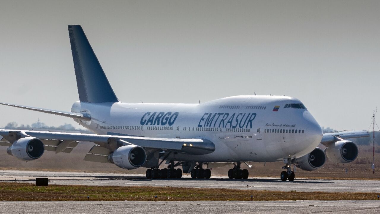 The Boeing 747-300 previously belonging to Venezuela's Emtrasur cargo airline at the international airport in Cordoba, Argentina, on June 6, 2022, before taking off for Buenos Aires The Boeing 747-300 previously belonging to Venezuela's Emtrasur cargo airline at the international airport in Cordoba, Argentina, on June 6, 2022, before taking off for Buenos Aires