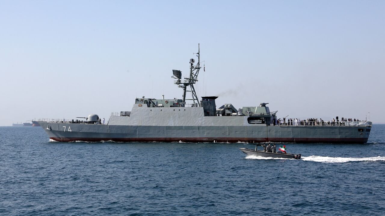 An Iranian Navy warship in the Strait of Hormuz, on April 30, 2019.