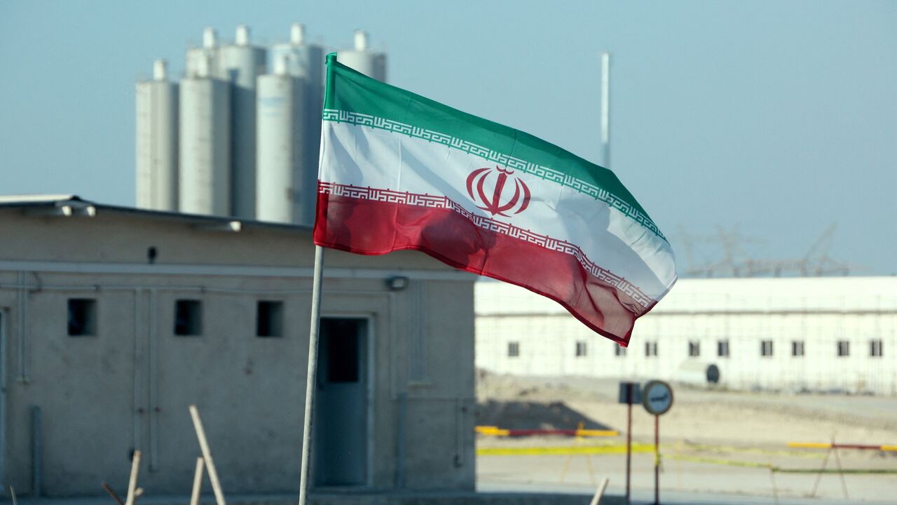 A picture taken on Nov. 10, 2019, shows an Iranian flag in Iran's Bushehr nuclear power plant.