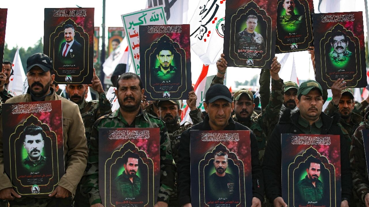 The pro-Iran Hashed al-Shaabi held a funeral in Baghdad for fighters killed in US strikes and its leader demanded the withdrawal from Iraq of US-led coalition forces