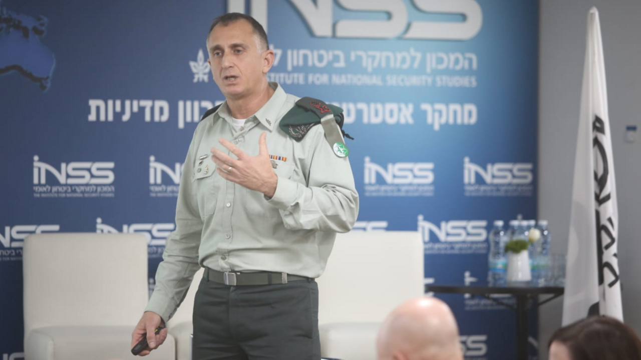 Then head of Israeli Military Intelligence Tamir Hyman speaks at the Institute for National Security Studies think tank in Tel Aviv, Jan. 28, 2020.