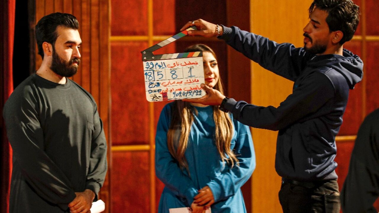 Iraqi actors film scenes for a television series to be broadcast during the Muslim holy month of Ramadan, when TV viewership traditionally peaks