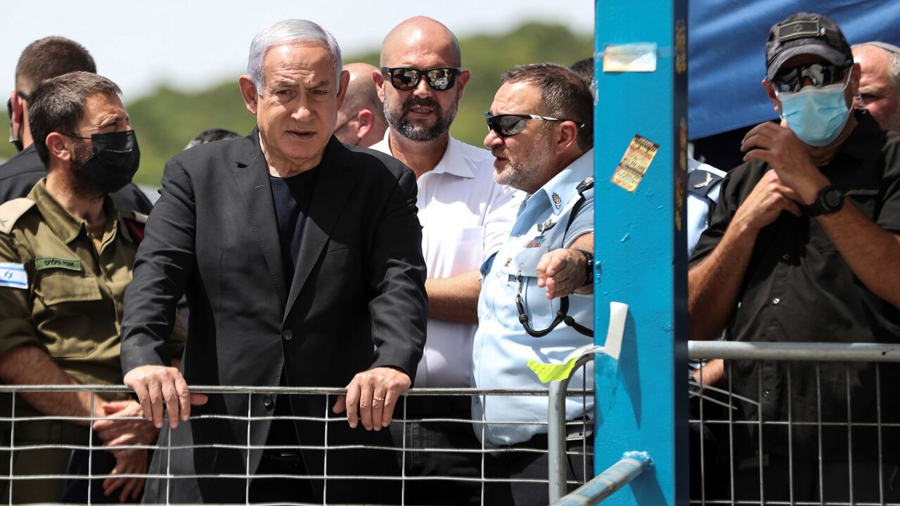 Israeli Prime Minister Benjamin Netanyahu visits the site where dozens were killed in crush at a religious festival, Mount Meron, April 30, 2021.