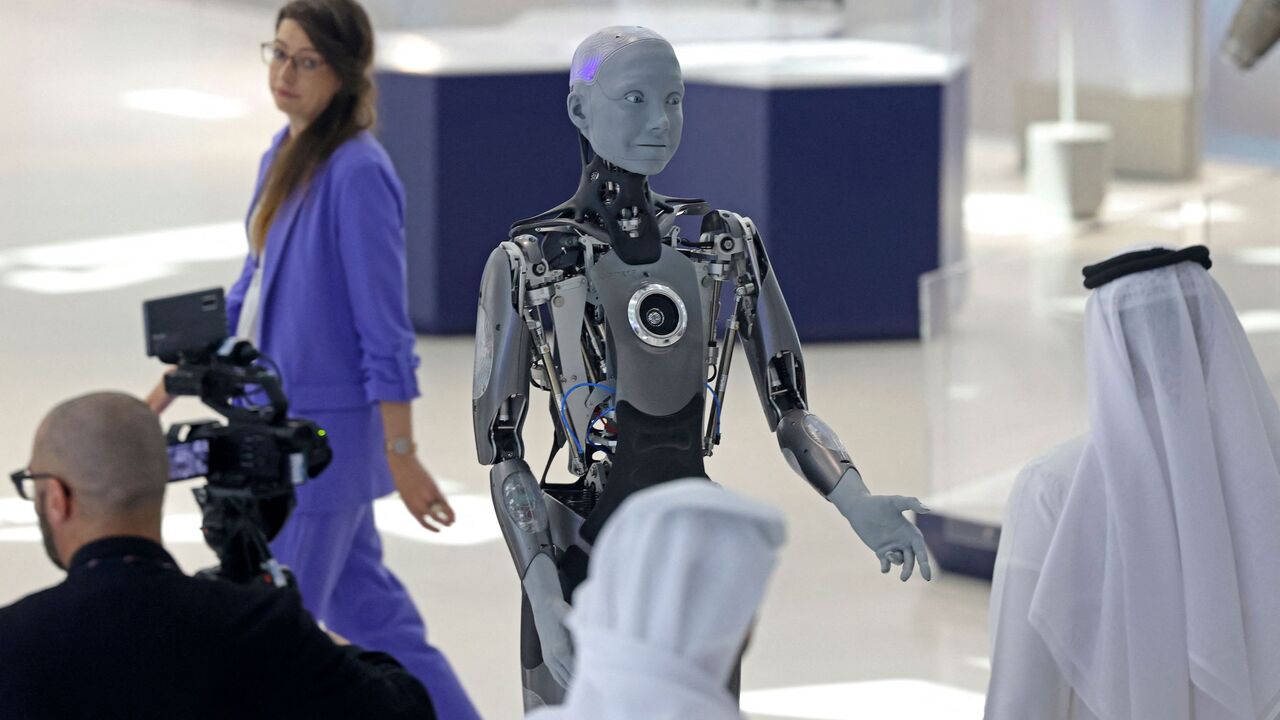 The Ameca humanoid robot greets visitors at Dubai's Museum of the Future, on October 11, 2022. (Photo by Karim SAHIB / AFP) (Photo by KARIM SAHIB/AFP via Getty Images)