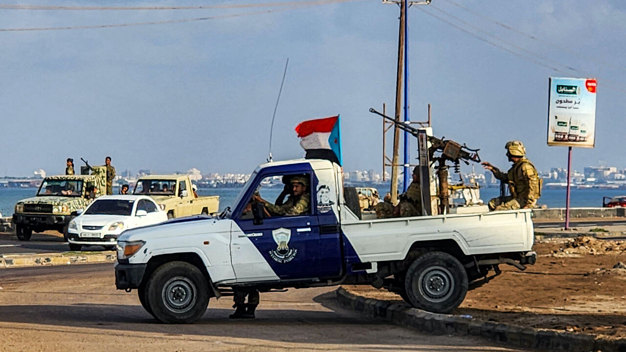 Security forces deploy near Aden International Airport in Yemen's southern city on April 14, 2023 during a prisoner exchange between the internationally recognised-government and the Sanaa-based Huthi rebels. 