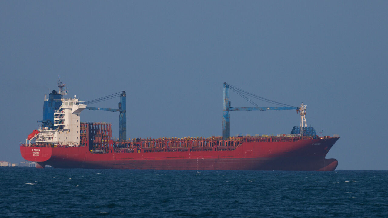 The container ship, A Daisen, with the destination 'DJJIB ARMED GUARD' seen at sea on Jan. 17, 2024 in Djibouti, Djibouti.