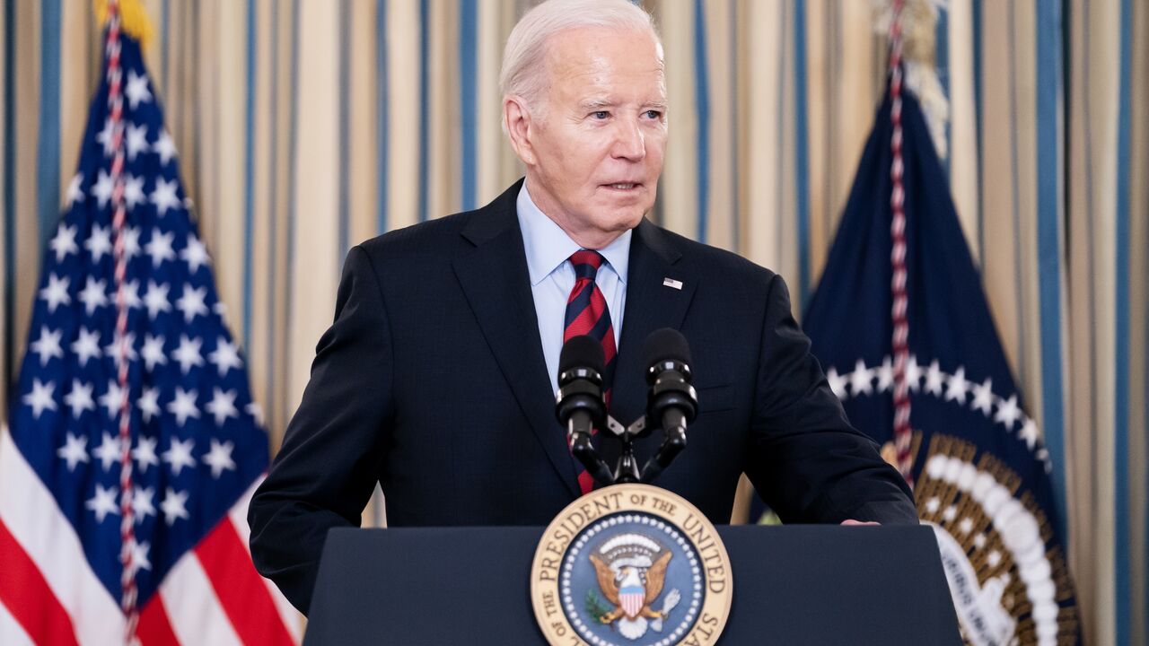 President Joe Biden speaks during a meeting with his Competition Council in the State Dining Room of the White House on March 5, 2024, in Washington.