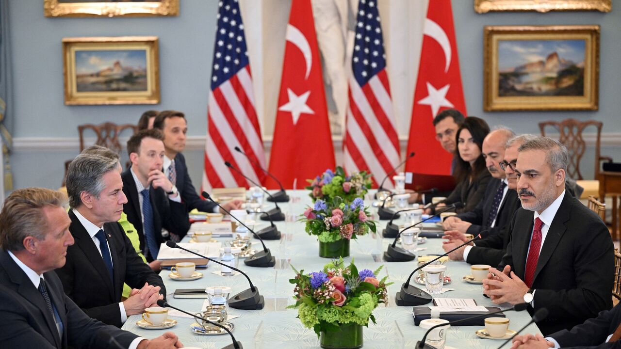 US Secretary of State Antony Blinken takes part in a meeting with Turkey's foreign minister, Hakan Fidan, in Washington, DC, on March 8, 2024.
