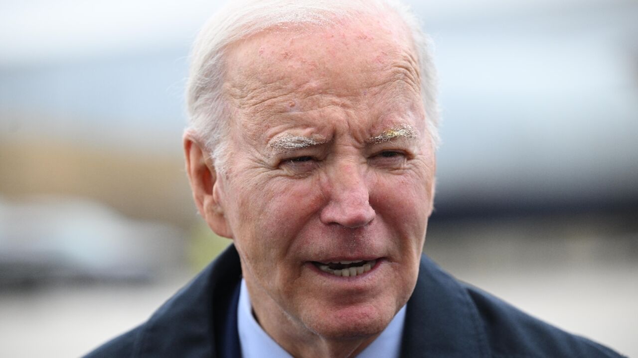 US President Joe Biden speaks to reporters before departing Hagerstown, Maryland on March 5