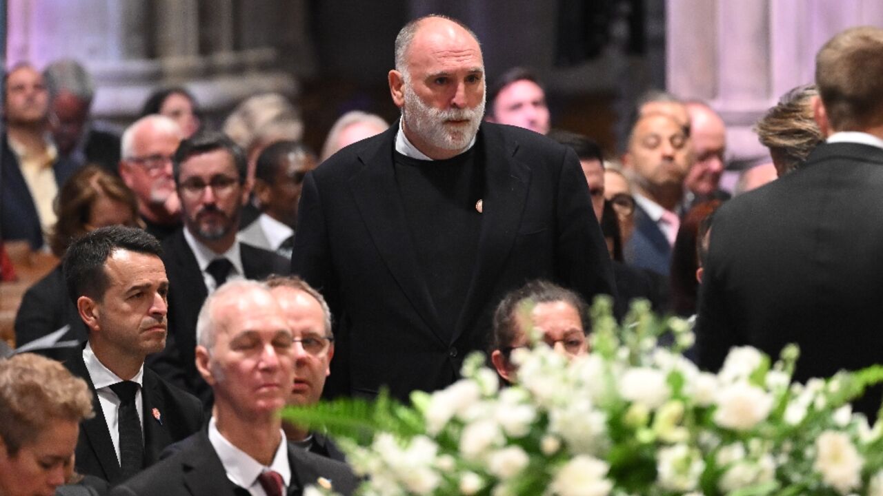 World Central Kitchen founder Jose Andres at the memorial service for seven aid workers killed in Gaza, at the Washington National Cathedral on April 25, 2024 World Central Kitchen founder Jose Andres at the memorial service for seven aid workers killed in Gaza, at the Washington National Cathedral on April 25, 2024