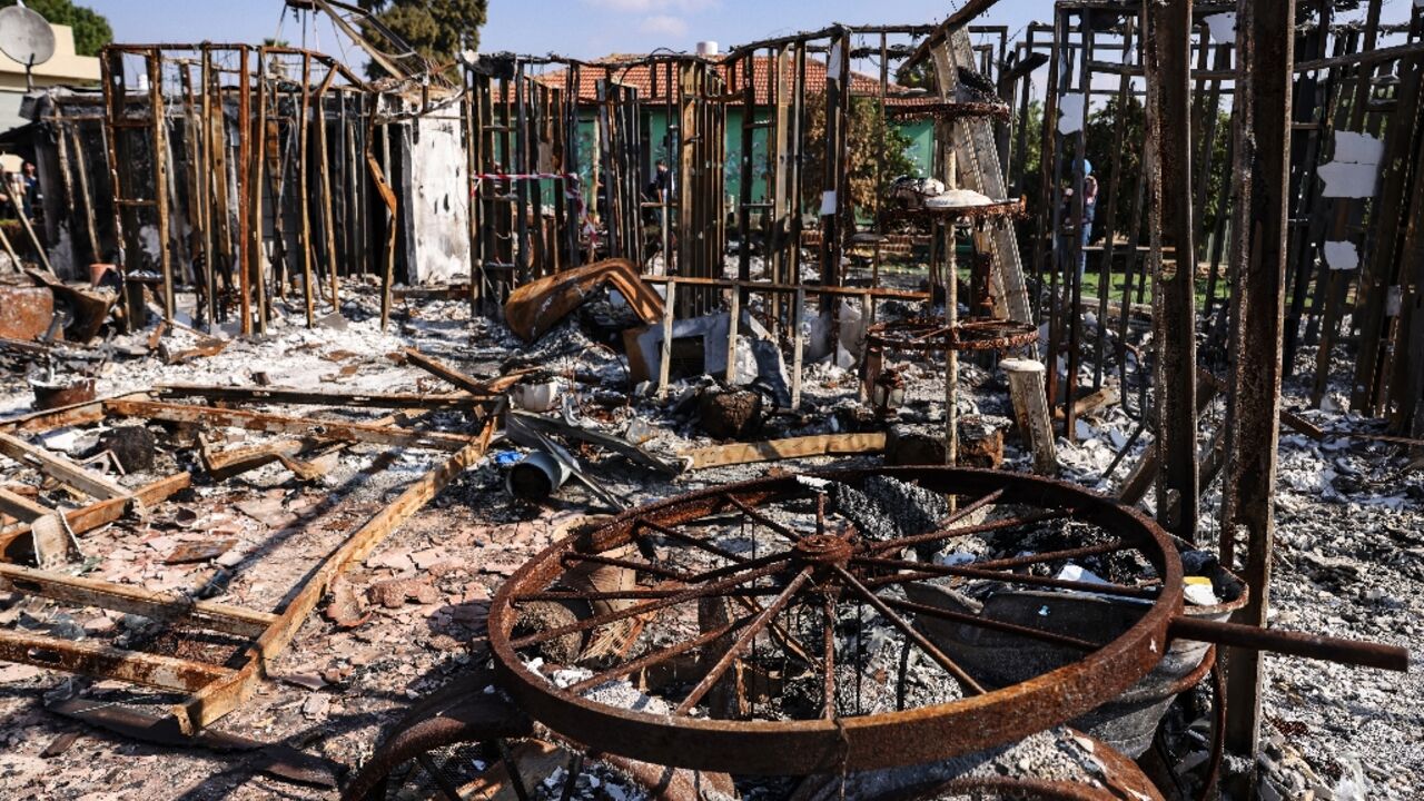 The burned out home of the Inon family in Netiv Haasara, 500 metres from the Gaza fence