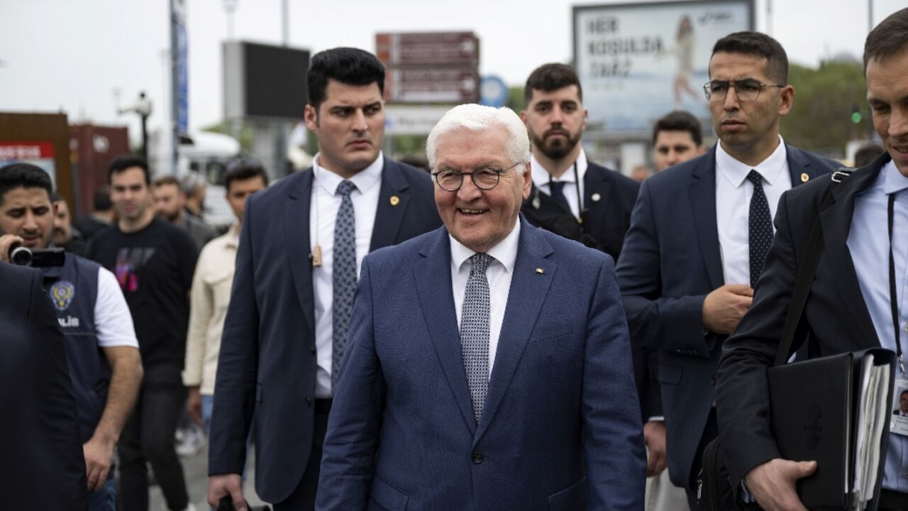 German President Frank-Walter Steinmeier walks in Istanbul at the start of his three-day visit to Turkey