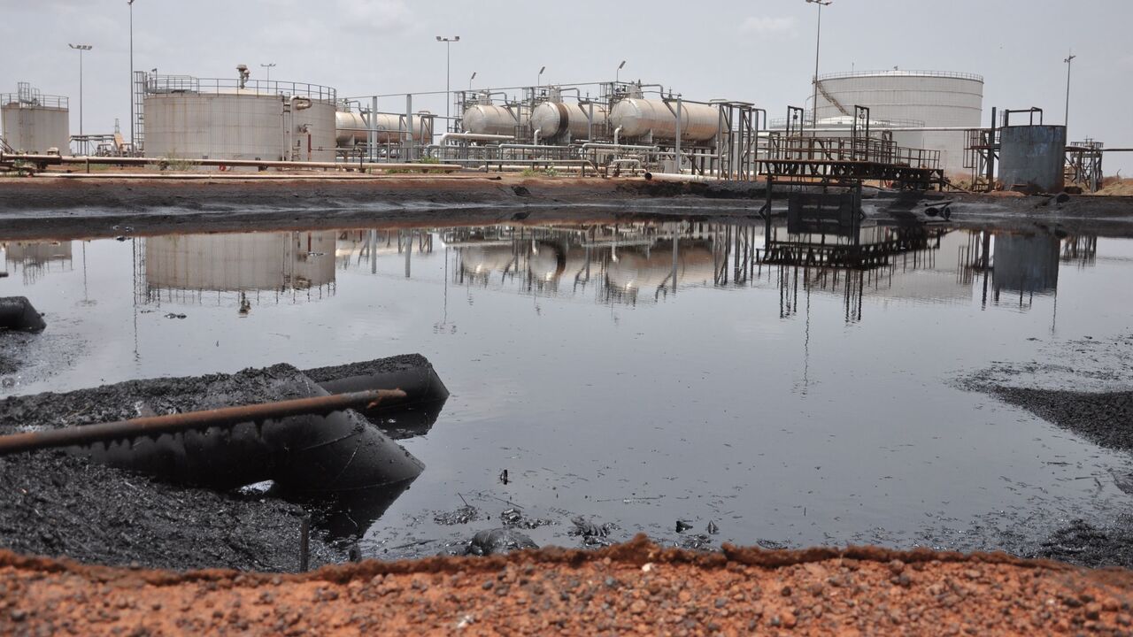 View of an oil field at a base near Bentiu, South Sudan. 