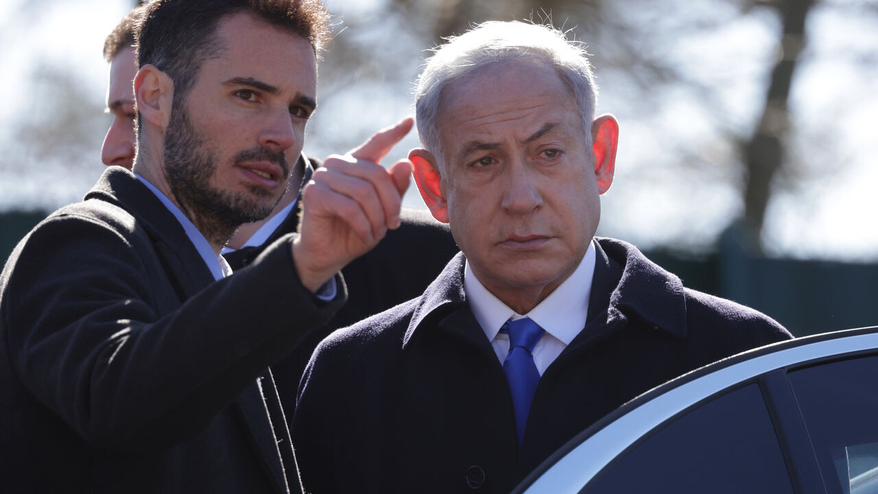 BERLIN, GERMANY - MARCH 16: Israeli Prime Minister Benjamin Netanyahu and German Chancellor Olaf Scholz (not pictured) visit the Gleis 17 memorial, which commemorates Berlin Jews deported by the Nazis to concentration camps during World War II, during a one-day visit by Netanyahu on March 16, 2023 in Berlin, Germany. Netanyahu's visit is being accompanied by protests in Berlin today, including both by people angry over Israel’s policies towards Palestinians as well as those critical of possible new legislat