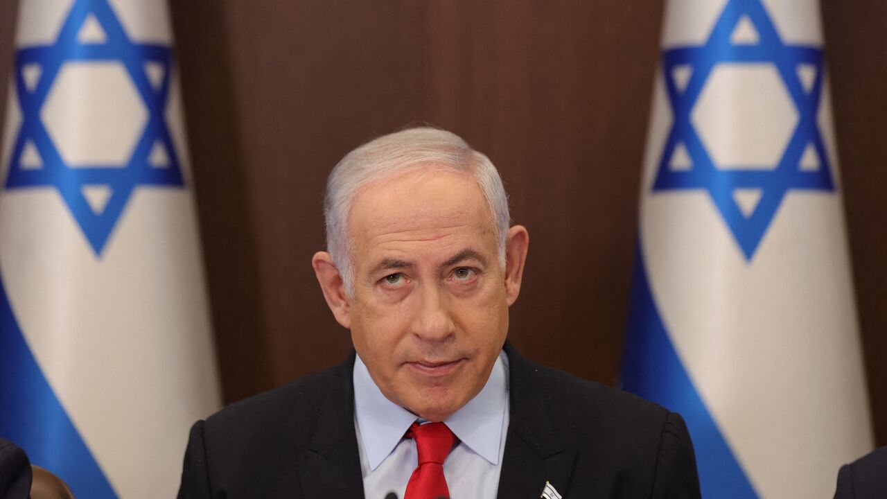 Israeli Prime Minister Benjamin Netanyahu attends the weekly cabinet meeting at his office in Jerusalem on Sept. 27, 2023.