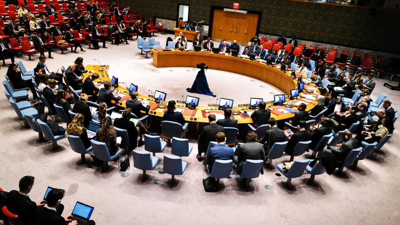 The UN Security Council holds an emergency meeting on the risk of famine and attacks on humanitarian workers in Gaza, UN headquarters, New York, April 5, 2024.