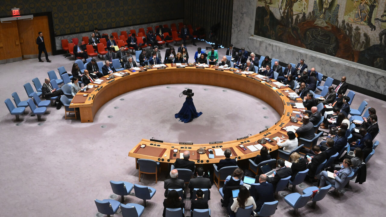 The United Nations Security Council meets on the situation in the Middle East, including the Palestinian question, at UN headquarters in New York City on April 18, 2024. UN Secretary-General Antonio Guterres on Thursday painted a dark picture of the situation in the Middle East, warning that spiraling tensions over the war in Gaza and Iran's attack on Israel could devolve into a "full-scale regional conflict." (Photo by ANGELA WEISS / AFP) (Photo by ANGELA WEISS/AFP via Getty Images)