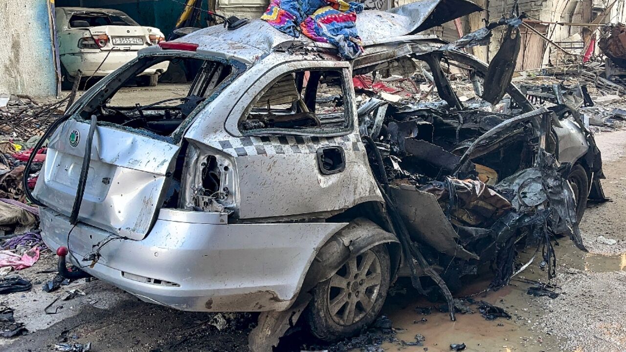 The car in which three sons of Hamas leader Ismail Haniyeh were killed in an Israeli air strike in Gaza 