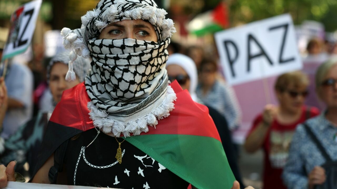Around 30 organisations called for the rally before the 76th anniversary of what Palestinians call the 'Nakba' Around 30 organisations called for the rally before the 76th anniversary of what Palestinians call the 'Nakba'