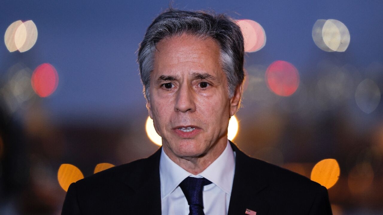 US Secretary of State Antony Blinken speaks to the press at the port of Ashdod in southern Israel on May 1, 2024