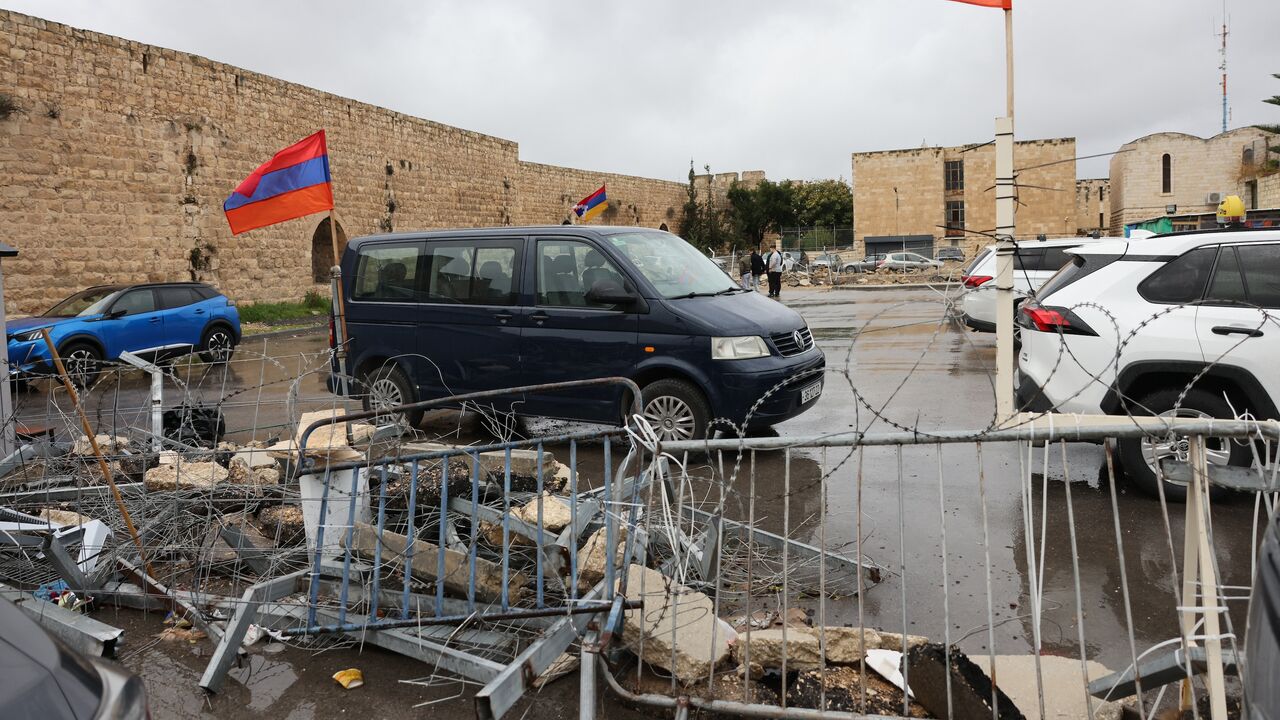A picture shows the Armenian car park in the Old City of Jerusalem on December 13, 2023. When bulldozers rolled into Jerusalem's Old City to start work on an Israeli settlement that would build a luxury hotel atop a fourth of the historic Armenian quarter, residents rapidly mobilized.