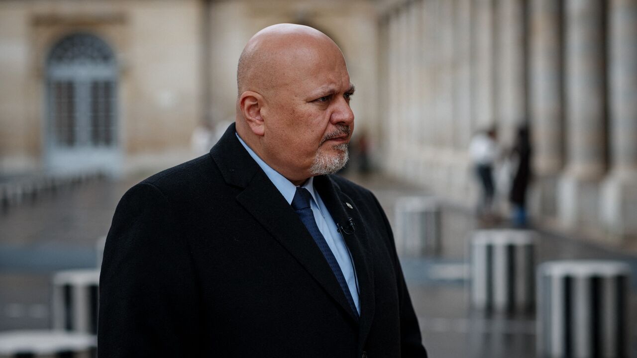 International Criminal Court Prosecutor Karim Khan looks on during an interview with AFP at the Cour d'Honneur of the Palais Royal in Paris on Feb. 7, 2024.