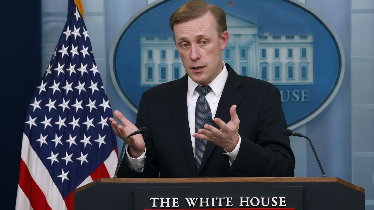 WASHINGTON, DC - APRIL 24: National Security Advisor Jake Sullivan talks to reporters in the Brady Press Briefing Room at the White House on April 24, 2024 in Washington, DC. Sullivan fielded questions about legislation President Joe Biden signed that morning for $80 billion in foreign aid, abortion arguments at the Supreme Court and other topics. (Photo by Chip Somodevilla/Getty Images)