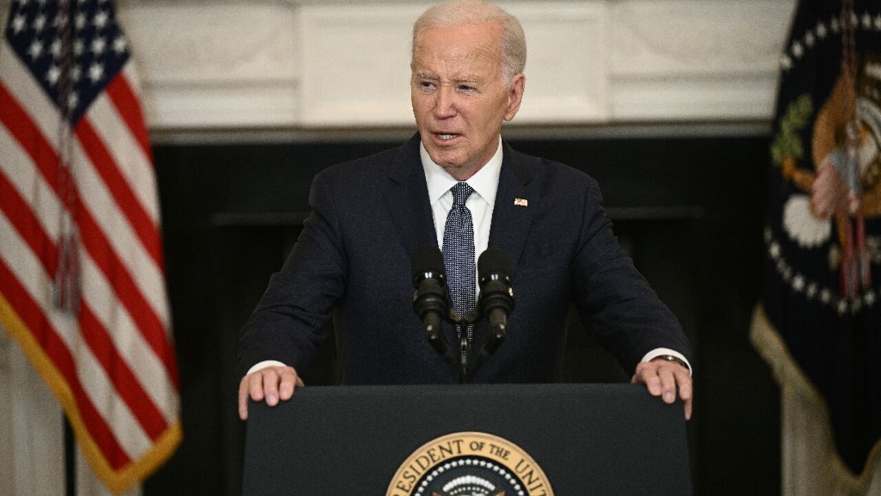 US President Joe Biden speaks about the situation in the Middle East, in the State Dining Room of the White House on May 31, 2024. 