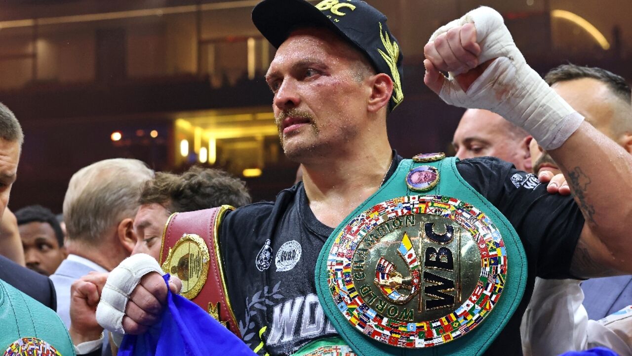 Ukraine's Oleksandr Usyk celebrates his victory over Britain's Tyson Fury for the undisputed heavyweight world title Ukraine's Oleksandr Usyk celebrates his victory over Britain's Tyson Fury for the undisputed heavyweight world title