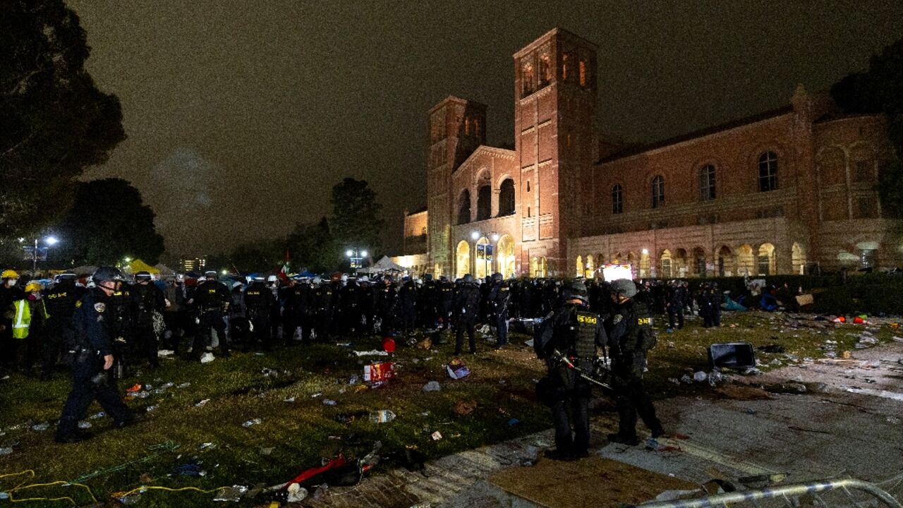 Police have cleared a pro-Palestinian encampment on the campus of the University of California, Los Angeles (UCLA) Police have cleared a pro-Palestinian encampment on the campus of the University of California, Los Angeles (UCLA)