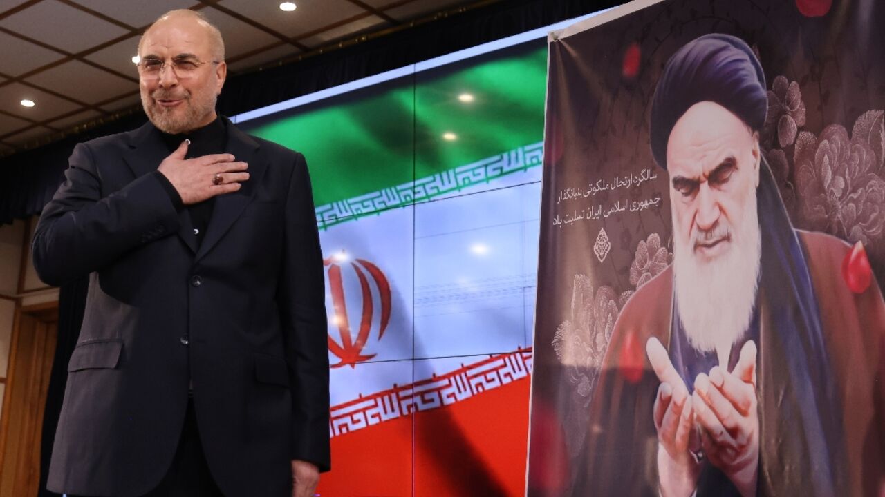 Iranian parliament speaker Mohammad Bagher Ghalibaf at a press conference after submitting his candidacy for June 28 presidential vote Iranian parliament speaker Mohammad Bagher Ghalibaf at a press conference after submitting his candidacy for June 28 presidential vote