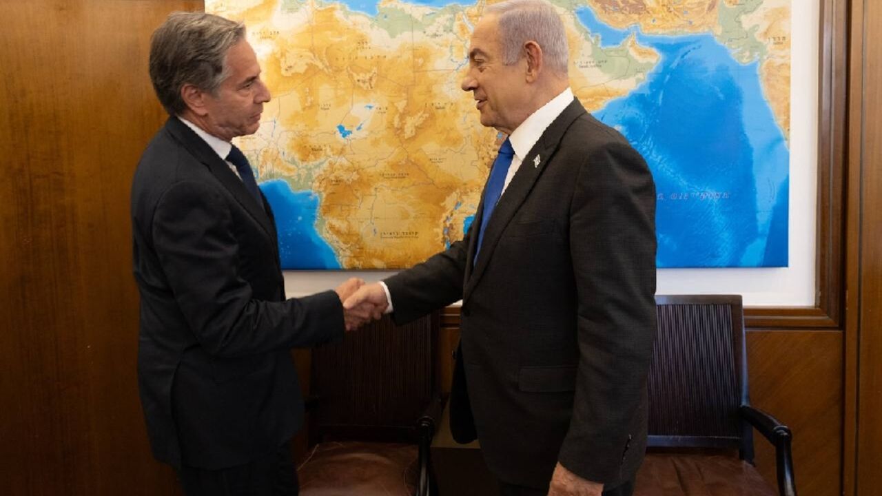 US Secretary of State Antony Blinken (L), pushing a Gaza ceasefire plan, meets Israeli Prime Minister Benjamin Netanyahu in Jerusalem 