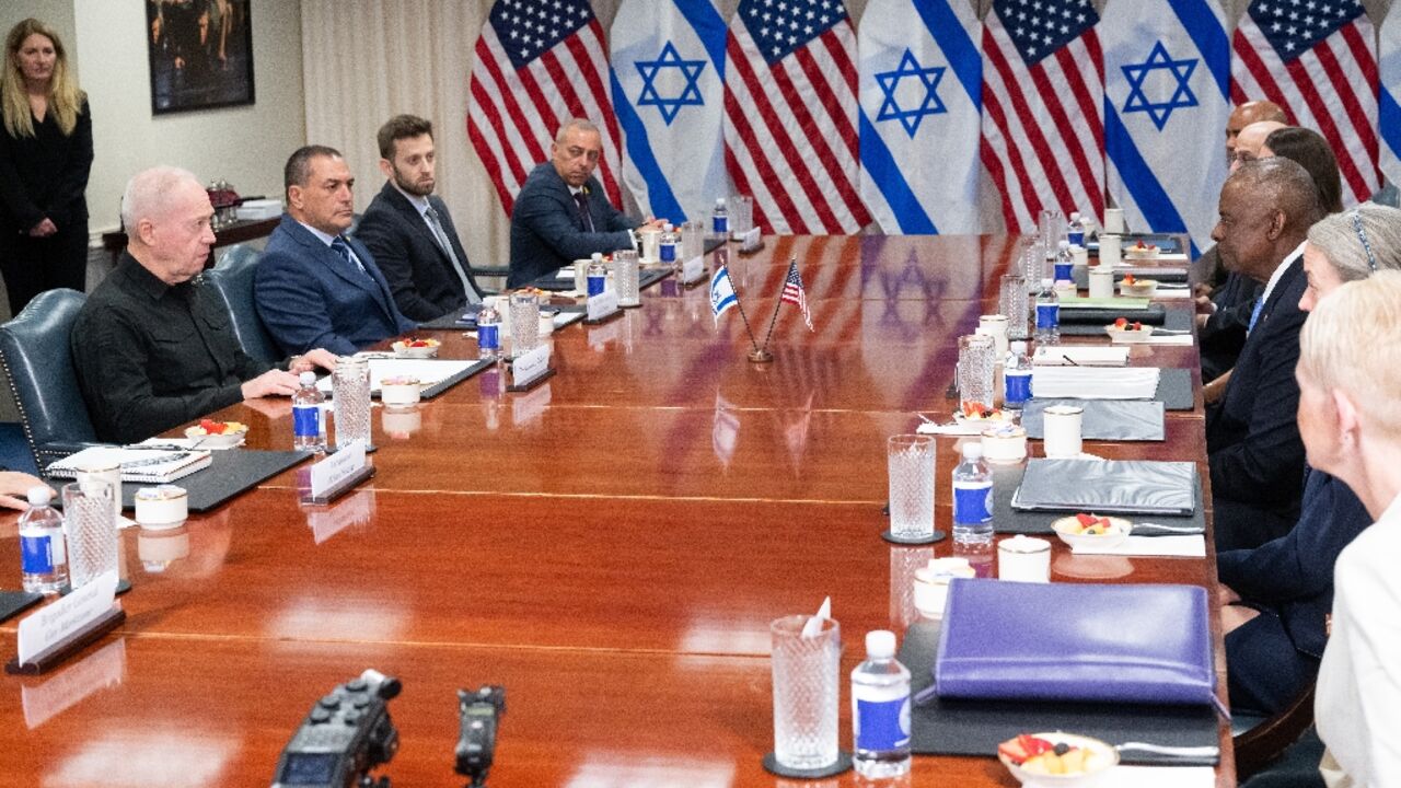 US Secretary of Defense Lloyd Austin meets with Israeli Defense Minister Yoav Gallant at the Pentagon on June 25, 2024