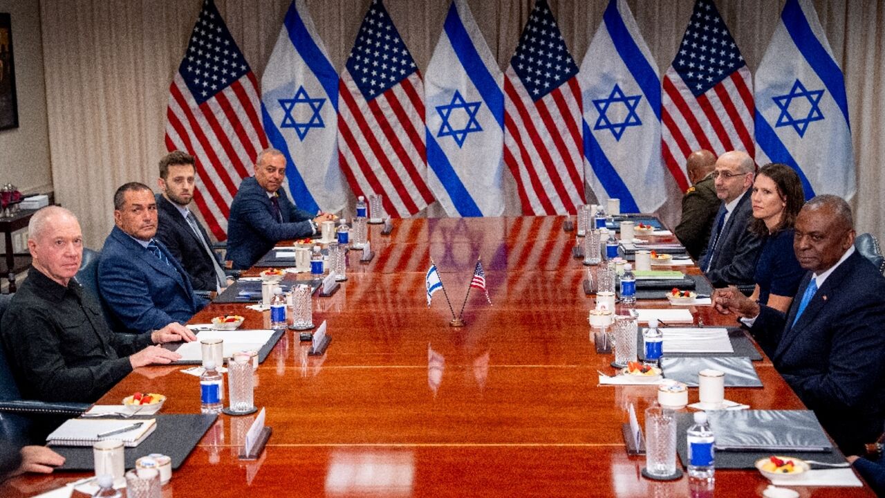 US Secretary of Defense Lloyd Austin (R) meets with Israeli Defense Minister Yoav Gallant (L) at the Pentagon on June 25, 2024 US Secretary of Defense Lloyd Austin (R) meets with Israeli Defense Minister Yoav Gallant (L) at the Pentagon on June 25, 2024