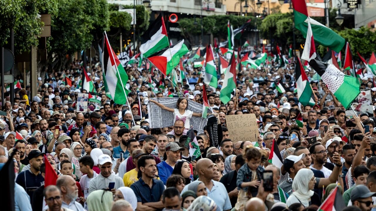 The protesters took to the streets after reports last month of an Israeli ship docking in Tangier