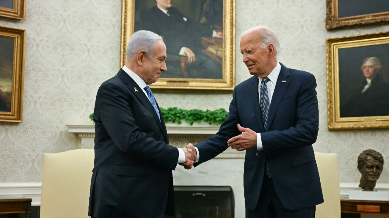 US President Joe Biden welcomes Israeli Prime Minister Benjamin Netanyahu for talks at the White House US President Joe Biden welcomes Israeli Prime Minister Benjamin Netanyahu for talks at the White House