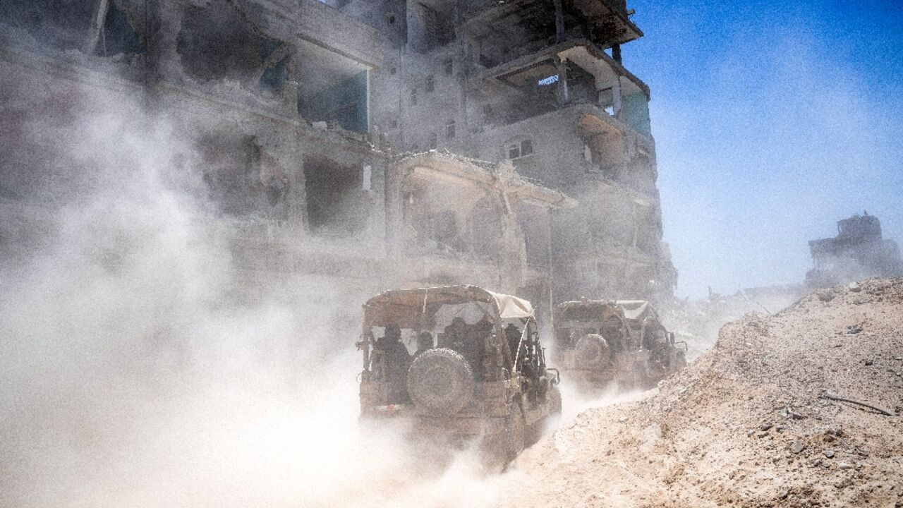 Israeli army vehicles inside the southern Gaza Strip on July 3, 2024