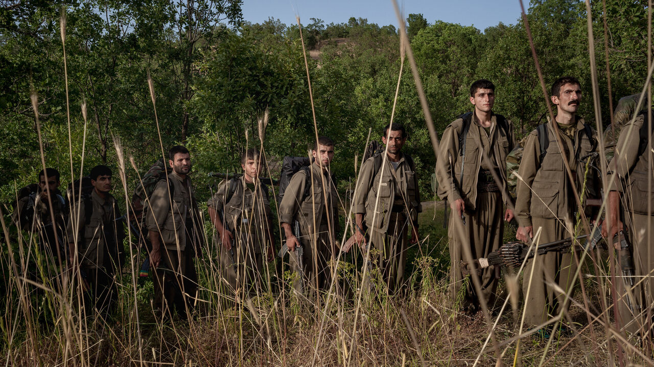 Fighters of PKK inside Matin mountain north of Dohuk in a temporary base after leaving Turkish territory, on June 22, 2013. 
