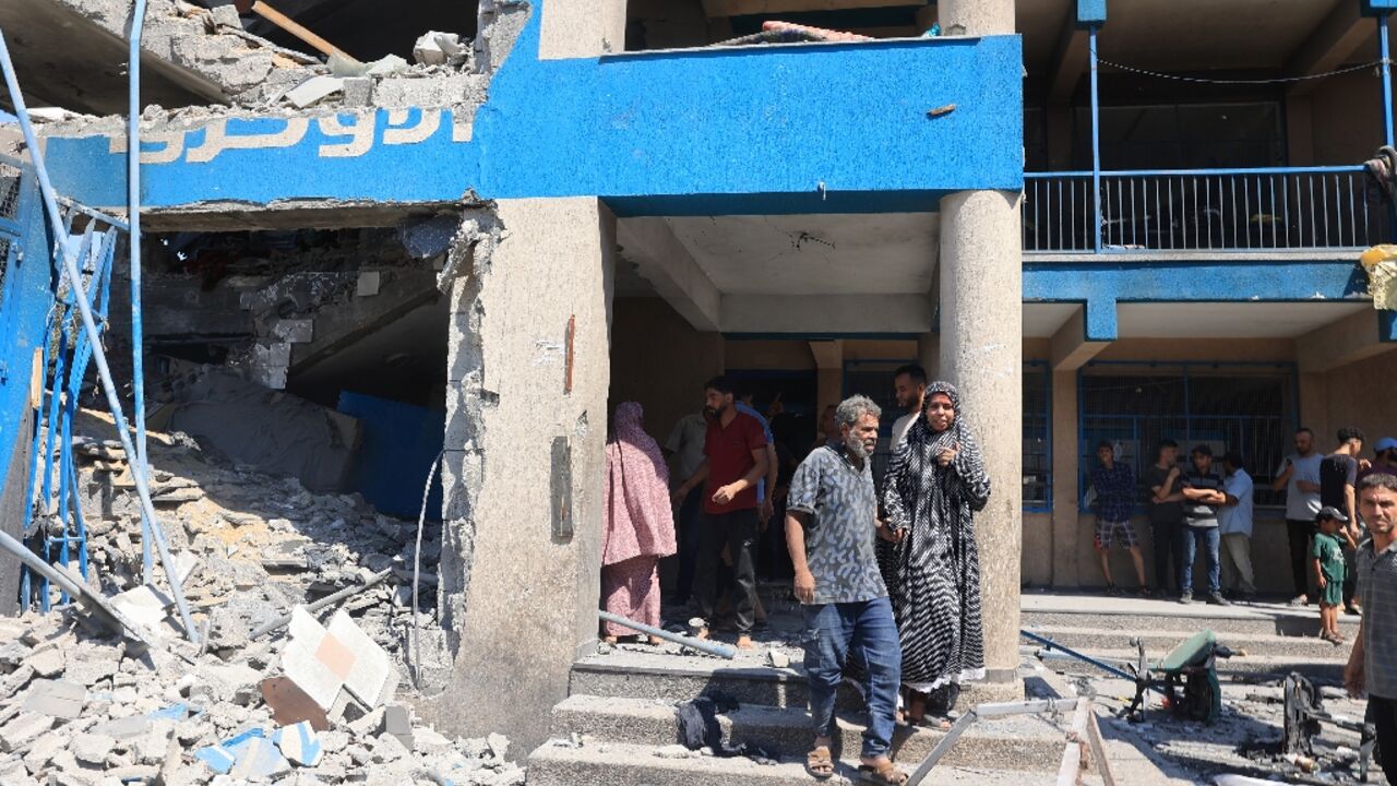 The UN-run Abu Araban school in Nuseirat, packed with Palestinian displaced, is the fifth school in eight days hit by Israel as part of its offensive against Hamas