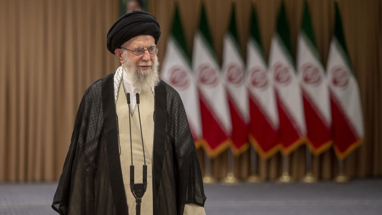 TEHRAN, IRAN - JULY 5: Iranian Supreme Leader Ayatollah Ali Khamenei speaks after casting his vote for the presidential runoff election on July 5, 2024 in Tehran, Iran. The second round of Iran's presidential elections was held while no candidate won the majority of votes in the first round of elections last month. In the second round, Saeed Jalili, who is known as a radical candidate, faced Masoud Pezeshkian, a reformist candidate. (Photo by Majid Saeedi/Getty Images)