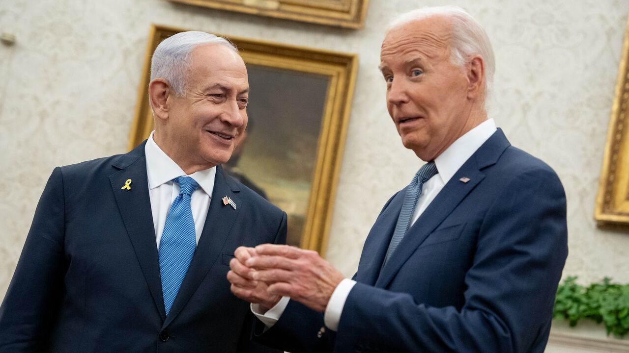 US President Joe Biden meets with Israeli Prime Minister Benjamin Netanyahu at the White House, in the Oval Office, Washington, DC, July 25, 2024.