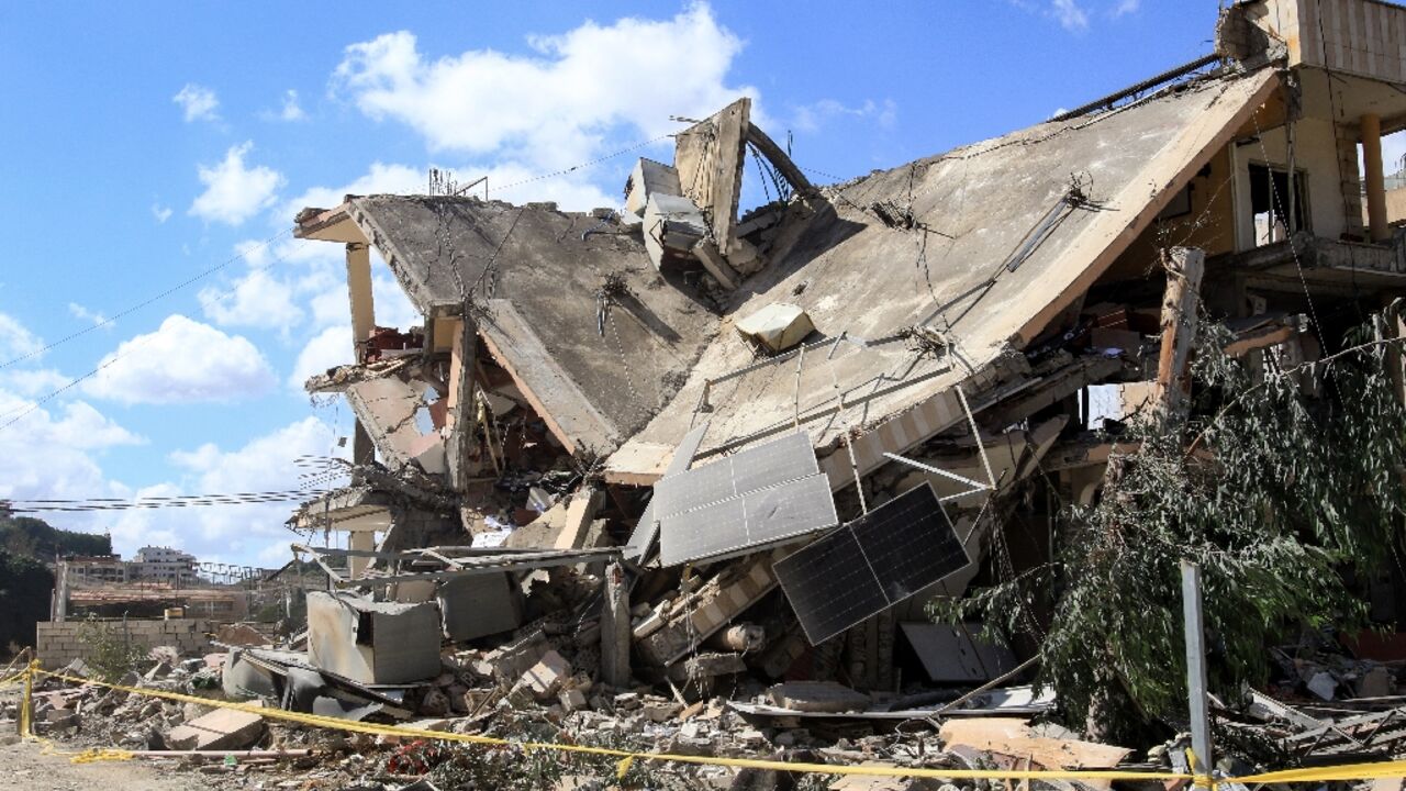 This building in the village of Kfar Rumman was among a string of targets across southern and eastern Lebanon hit by the Israeli air force on Saturday