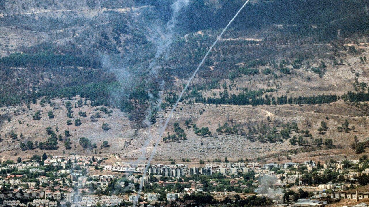 Rockets fired from southern Lebanon are intercepted by Israel's Iron Dome air defence system over the Upper Galilee region in northern Israel on September 4, 2024 Rockets fired from southern Lebanon are intercepted by Israel's Iron Dome air defence system over the Upper Galilee region in northern Israel on September 4, 2024