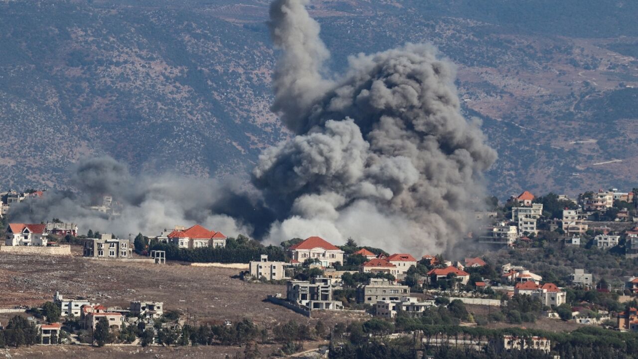 An Israeli air strike on the southern Lebanese village of Khiam An Israeli air strike on the southern Lebanese village of Khiam